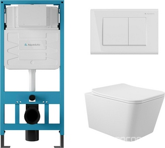 Компл.: унитаз подвесн.,безободк.,520х300мм,цв.белый глянц., сиденье с микролиф,,инстал. д/унит., крепёж, клавиша смыва Quadrado цв.белый гл., ZZ Aqueduto Macio AQDS012