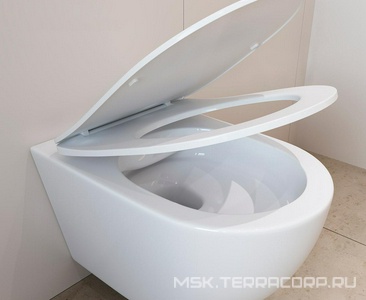 Унитаз подвесной 480х360мм, безободковый, смыв Tornado, сиденье с микролифтом, крепёж в компл., (цв.белый глянец),  Aqueduto Ovo OVOT0110