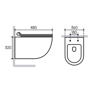 Унитаз подвесной 480х360мм, безободковый, смыв Tornado, сиденье с микролифтом, крепёж в компл., (цв.белый глянец),  Aqueduto Ovo OVOT0110