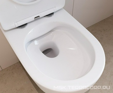 Унитаз подвесной 525х360мм, безободковый, сиденье с микролифтом, крепёж в компл., (цв.белый глянец),  Aqueduto Ovo OVO0110