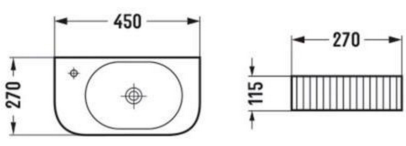 Раковина подвесная 450х270хh115мм, с 1 отв.д/смесителя слева, без перелива, (керамика цв.белый глянец), Vincea ZZ Vincea Раковины VBS-503