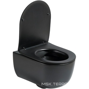 Унитаз подвесной, безободковый, 490x355x320мм, сиденье с микролифтом, (цв.черный матовый),  ZZ Vincea Evo VT1-34SMB