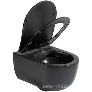 Унитаз подвесной, безободковый, 490x355x320мм, сиденье с микролифтом, (цв.черный матовый),  ZZ Vincea Evo VT1-34SMB