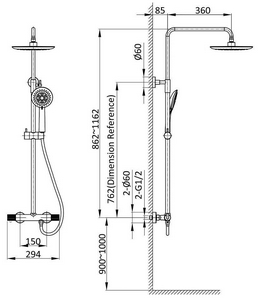 Смеситель-термостат для душа, со стационарным верхн.душем 25см., душевая лейка, шланг в компл., (цв.хром),  ZZ Vincea Desire VSFS-1D0TCH