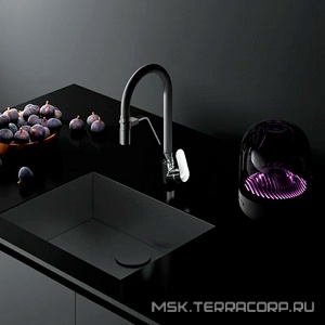 Смеситель для кухни  с каналом для питьевой воды и гибким изливом, цв.черный излив ZZ AMPM Like F8007802