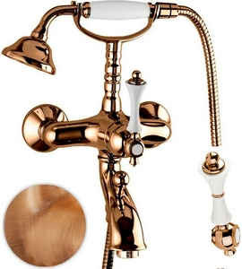 Смеситель для ванны с душевым гарнитуром (лейка, шланг), (цв.бронза, ручка цв.белый),  ZZ Cezares Margot MARGOT-VDM-02-Bi