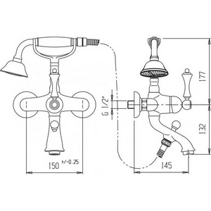 Смеситель для ванны с душевым гарнитуром (лейка, шланг), (цв.бронза, ручка цв.белый),  ZZ Cezares Margot MARGOT-VDM-02-Bi