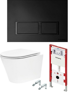 Комплект: унитаз подвесной, сиденье с микрол.  K, застенный модуль д/подв.унитаза, крепёж, клавиша смыва цв.черный мат.,  V ZZ Tece TECEspring K955204WCK