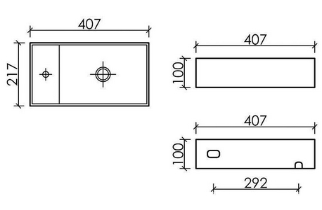 Раковина  41х22 см,отверстия под смеситель слева, БЕЗ донного клапана, цв. черный матовый ZZ Ceramica Nova Element CN6051RMB