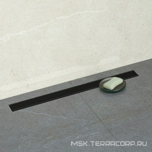 Дренажн.канал 750мм, готов.компл, сифон d50 выход вбок, затвор (сухой/гидро), 2х стор.вставка цв.черный матовый/под плитку, CFL ZZ Bettoserb Confluo Frameless Line 13701321-NEW