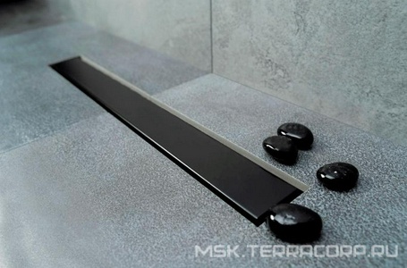 Дренажн.канал 750мм, готов.компл, сифон d50 выход вбок, затвор (сухой/гидро), 2х стор.вставка цв.черный матовый/под плитку, CFL ZZ Bettoserb Confluo Frameless Line 13701321-NEW