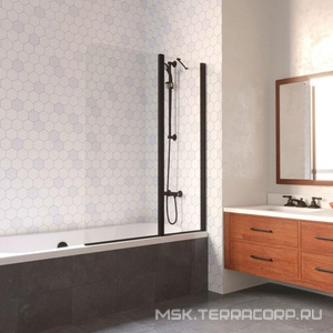 Ограждение на ванну двухстворчатое, с неподвижным сегментом 115*150 см, правое, профиль черный матовый, стекло прозрачное, ZZ Vegas Glass E2V LUX ST E2V LUX ST 115 02М 01 / правое