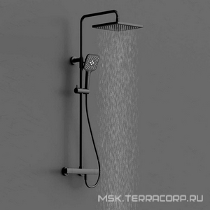 Смеситель-термостат для ванны(душа), со стационарным верхн.душем 25х25см., душевая лейка, шланг в компл., (цв.черный матовый),  ZZ Vincea Next VSFS-1N0TMB