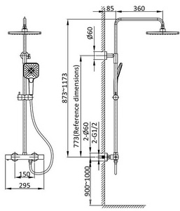 Смеситель-термостат для ванны(душа), со стационарным верхн.душем 25х25см., душевая лейка, шланг в компл., (цв.черный матовый),  ZZ Vincea Next VSFS-1N0TMB