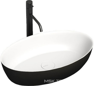 Раковина накладн.овальн.580х350х150мм, без отв.д/смесит.,перелива, без донного клапана, литой камень S-Stone матовый, цв.RAL9011 снаружи,  01 Salini Alda 110621MRH / снаружи  RAL9011 Graphite black (черный матовый)