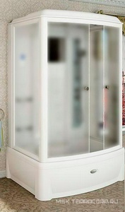 Душевая кабина «ДИАНА 2» высокий поддон,каркас, фронт, 2 торц. панели, слив-перелив, задняя стенка, крыша, стеклянные шторки (матовые), верт. душ «Тро Radomir диана 1-05-1-0-0-0611