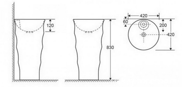 Раковина CeramaLux  G-308, напольная (моноблок) 420х420х830 мм, БЕЗ перелива, с отверстием под смеситель, ZZ Ceramalux Ceramalux G-308