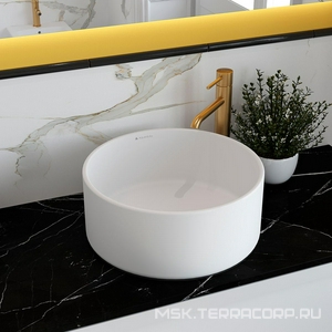 Раковина накладная на столешницу, круглая, 400x400хh165мм, без отв.д/смесит., без перелива, (цв.белый матовый),  Aqueduto Espiral ESP0120