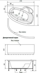 Ванна 170х110см, L левая, c г/м, мас.ног 4 форс., хромотерап, на раме, сифон в компл, фурн.цв.GOLD, без панели,  ZZ GNT Sense SENSE 170x110 L (левая) BASIC,г/м,мас.ног 4ф.слив,GOLD,рама