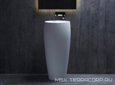 Раковина 470х470хh900мм, напольная, круглая, без отв.д/смес и перел., литой камень S-Stone матов. цв.белый, донный клапан Up&Down в компл.,  03 ZZ Salini Alda 130321M