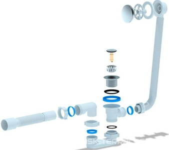 Сифон для ванны click/clack, плоский, с переливом и сеткой, гофра в компл. Ани Пласт Комплектующие EC055S