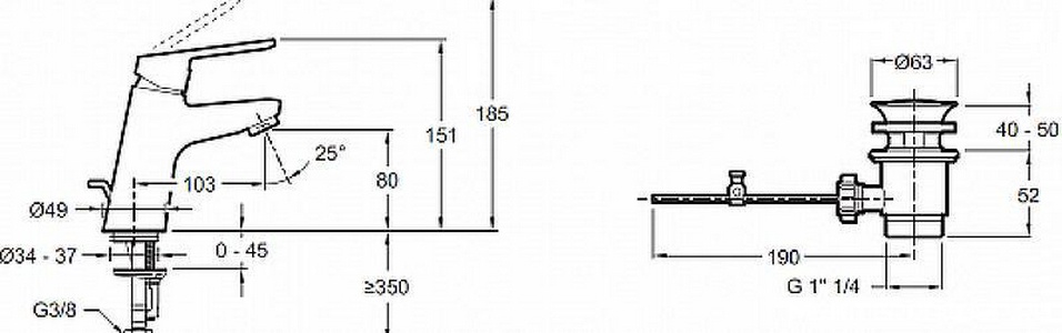 Смеситель для раковины, донный клапан в компл, цв. черный матовый Jacob Delafon Aime E29869-BL