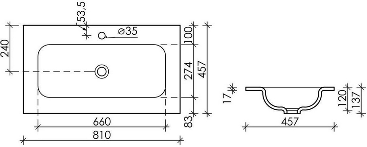 Раковина для мебели, прямоугольная  810х457 мм, цвет белый Ceramica Nova Element CN7012