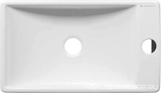 Раковина мини, подвесная / накладная, прямоуг, 380x220хh100мм, 1 отв.д/смесит., Правая, без перелива, (цв.белый глянец),  ZZ Aqueduto Pequeno PEQR0210