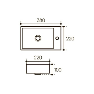 Раковина мини, подвесная / накладная, прямоуг, 380x220хh100мм, 1 отв.д/смесит., Правая, без перелива, (цв.белый глянец),  ZZ Aqueduto Pequeno PEQR0210