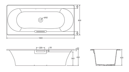 Ванна чугунная VOLUTE 180x80, без ножек, без слива-перелива, цв. белый ZZ Jacob Delafon volute E6D900-0