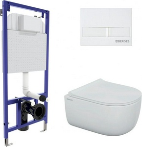 Комплект: Унитаз подвесной+сиденье с микролифтом цв.белый+инсталляция+клавиша  смыва L1 цв.белый ZZ Berges Универсал 043309