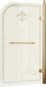 Штора на ванну 815хh1450мм, "Правая", петли справа, поворотная, с полотенцедержателем, (стекло матовое с прозр./узором, 8мм, фурн/цв.золото),  ZZ Cezares Retro RETRO-V-1-80/145-PP-G-R