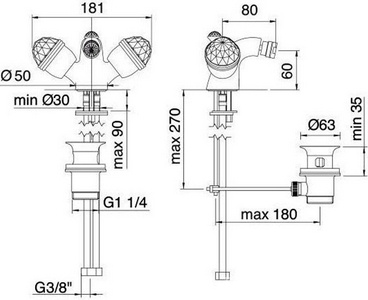 Смеситель для биде, с д/к, (цв. золото),  ZZ 3M Okay Swarovski 4624 DD