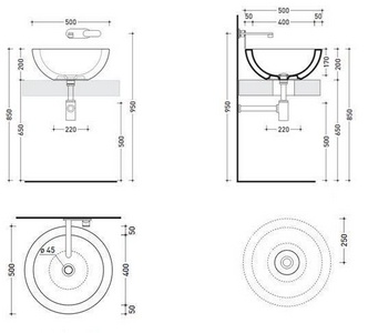 Раковина круглая накладная на столешницу, d50хh20см, без отв.для смесит., (цв. черный),  ZZ Flaminia Fonte FN50L black