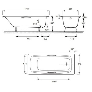 Ванна  170x75 без ножек и ручек ZZ Jacob Delafon Diapason E2926