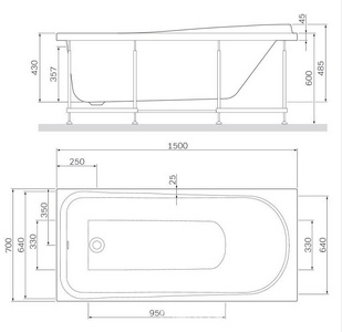 Ванна акриловая 150х70 см (без каркаса, панели и сифона) ZZ AMPM Like W80A-150-070W-A