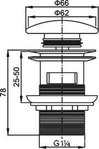 Донный клапан для сливного отверстия раковин c переливом, нажимной Clic-Clac, G 1 1/4, (металл, крышка керамика цв.черный глянец), Cezares ZZ Cezares Универсал CZR-SAT7-NERO