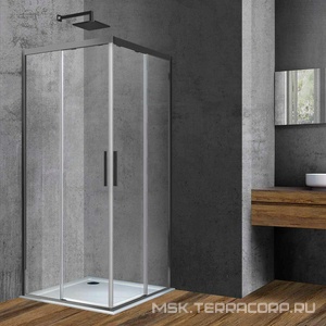 Душевой уголок 900x900хh1950мм, квадратн., раздвижные двери, (стекло прозрачное 6мм Easy Clean, фурн.цв.вороненая сталь),  ZZ Vincea Soft VSS-3SO900CLGM