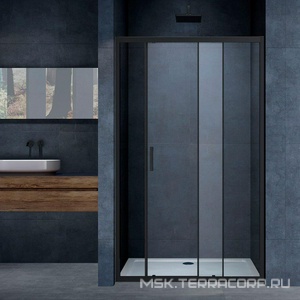 Дверь для душа, в нишу 1200хh1900мм, раздвижная, 1 дверь, 1 неподв.секция, правая/левая, (стекло прозрачное 6мм, фурн.цв.черный матовый),  ZZ Vincea Alpha VDS-3AL120CLB