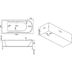 Ванна акриловая  170х70 см (БЕЗ каркаса n039604 и сифона 19649) Bas Атланта В 00003