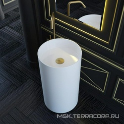 Раковина 450х450хh820мм, напольн, кругл, без отв.д/смес.и перелива, литой камень Solix, глянец.цв.белый,клапан Up&Down цв.белый в комп,Armonia 201 XX