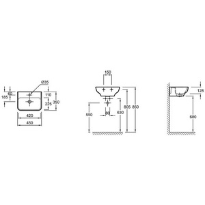 Раковина накладная STRUKTURA45x35x17 см, с отв.для смесителя,отверст. сл/пер.,цв. белый EGH112, ZZ Jacob Delafon Struktura EGH112-00