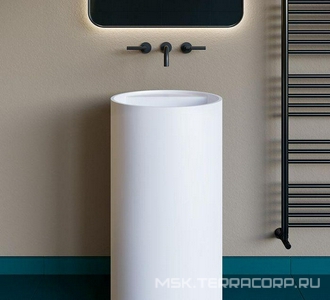 Раковина 450х450хh850/950мм, напольн, кругл, c отв.д/смес и перел., литой камень S-Stone,матов.цв.RAL9011, дон.клап.Up&Down в компл., Top 01 ZZ Salini Armonia 130124MRF / RAL9011 Graphite black (Черный матовый)