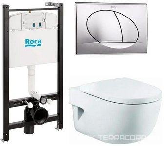 Комплект инсталляция + подвесной унитаз с крышкой микролифт + кнопка цв.хром ZZ Roca Meridian 7893104110
