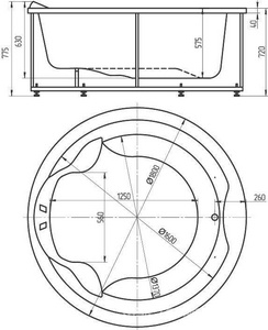 Ванна акриловая отдельностоящая Акватек "Аура" 180x180x57,5 см, БЕЗ ручек (приобр. отдельно), слив-перелив и каркас в компл, ZZ Акватек аура AUR180-0000033