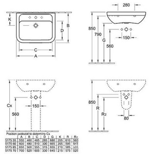 Раковина 700х520мм, 1 отв. д/смес., установка на пьедестал арт.7250 хх и полупьедестал арт.7264 хх, (цв. 01 white),  XX Villeroy & Boch Subway 2.0 51757001