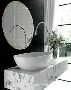 Раковина накладная 630х345х167мм, без отверст. для смесит., без перелива, д/к в цвет раковины в компл.,(иск.камень Soft rock цв.белый мат),  ZZ Holbi Tefia 1.02.008.11.1