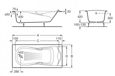Чугунная ванна Roca  233170001 140x75 см 140x75x40, ZZ Roca Haiti 2331G0000