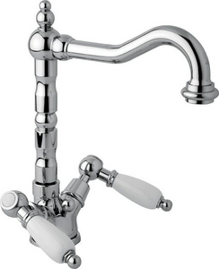 Смеситель для раковины, с д/к, (цв. хром, ручки белые),  ZZ Cezares First FIRST-LS2-01-Bi