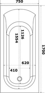 Ванна акриловая а-PRO 170х75 (без каркаса ), цв. белый, ZZ Bas Нирван З 00115